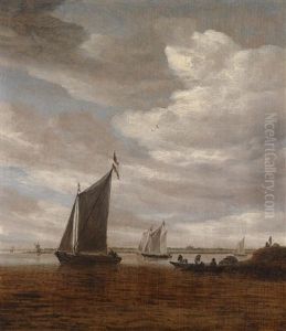 Eine Flussmundung Mit Segelbooten Und Einem Ruderboot by Salomon van Ruysdael