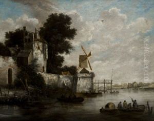 Paesaggio Fluviale Con Mulino, Imbarcazioni E Pescatori (landscape With Windmill, Boats And Fisherman) by Salomon van Ruysdael
