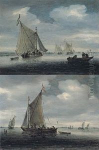 An Estuary Scene With A Kaag Close-hauled In A Light Breeze And Other Small Vessels Beyond (+ An Estuary Scene With A Kaag Running Before A Light Breeze, And Others Similar Beyond; Pair)