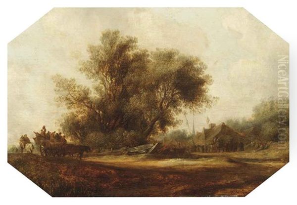 A Landscape With Travelers In A Cart Along A Path, A Village Feast With A Maypole In The Background - view 1