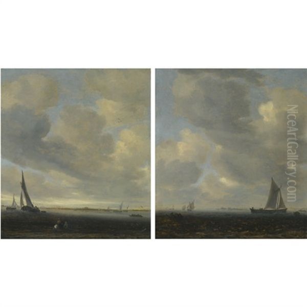 An Estuary Scene With A View Of Haarlem Beyond (+ An Estuary Scene With Light Shipping; Pair) - view 1