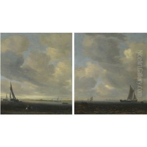 An Estuary Scene With A View Of Haarlem Beyond (+ An Estuary Scene With Light Shipping; Pair)