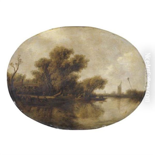 River Landscape With Three Rowboats - view 1