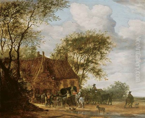 A Wooded Landscape With Travelers By An Inn - view 1