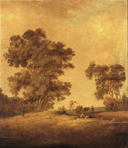 A Trumpeter And Two Horsemen With A Horse-drawn Cart In A Landscape, A Shepherd With His Herd Near A Group Of Trees On The Left A Trumpeter And Two Horsemen With A Horse-drawn Cart In A Landscape, A Shepherd With His Herd Near A Group Of Trees On The Left