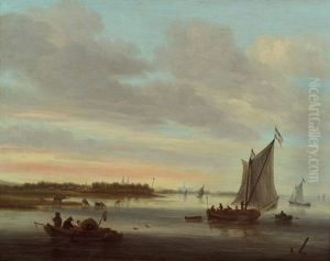Fischerboote In Der Abenddammerung by Salomon van Ruysdael