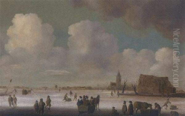 A Winter Landscape With Figures Skating On A Frozen Waterway - view 1