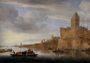 The Valkhof At Nijmegen With A Ferry Crossing The River Waal