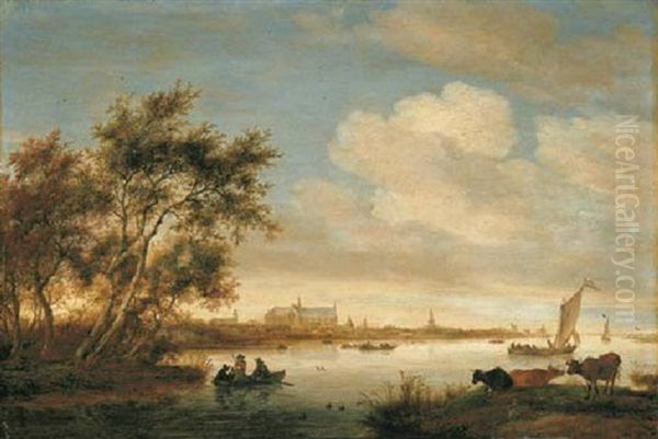 A River Landscape With Cattle And A Rowing Boat In The Foreground, Alkmaar And The Sint Laurenskerk Beyond - view 1