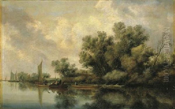 A River Landscape With Fishermen And A Sportsman Shooting Duck - view 1