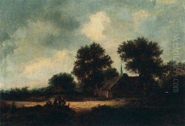 A Dune Landscape With Travellers Resting Near A Farm - view 1