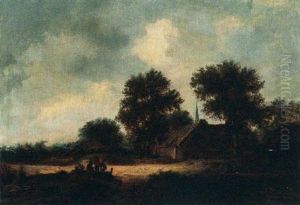 A Dune Landscape With Travellers Resting Near A Farm