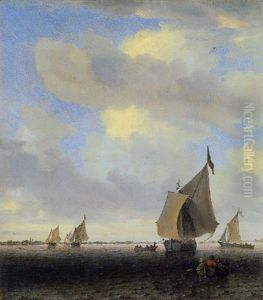 An Estuary With A Wijdschip And Other Smallcraft by Salomon van Ruysdael