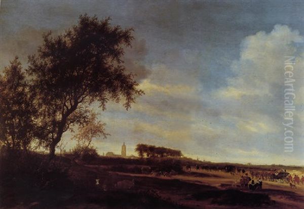 An Extensive Landscape With Prince Willem Ii And Amalia Von Solms In State Carriages, The Grote Kerk In The Hague Beyond - view 1