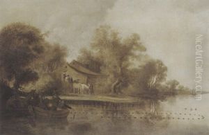 Grosse Kanallandschaft Mit Ruderboot