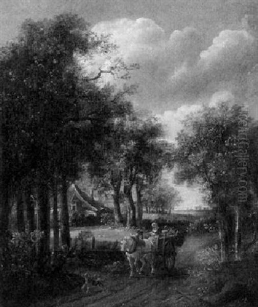 Baumbestandene Hollandische Landschaft Mit Fuhrwerk - view 1