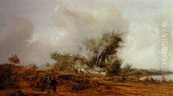 A River Landscape With Travellers Conversing On A Path, Horsemen Nearby - view 1