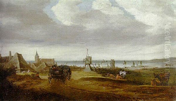 A Coastal Town With A Windmill On The Dunes - view 1