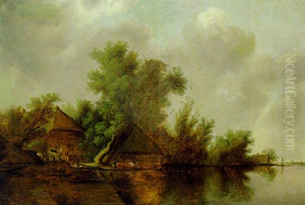A River Landscape With Peasants In A Wagon And On A Ferry Near A Cottage - view 1
