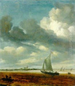 A Smalschip In An Estuary by Salomon van Ruysdael