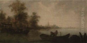 River Landscape With Fishermen At Their Nets by Salomon van Ruysdael