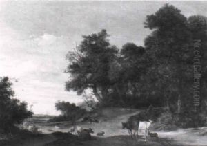 Waldlandschaft Mit Weidendem Vieh Waldlandschaft Mit Weidendem Vieh
