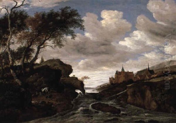 Rocky Landscape With Waterfall - view 1