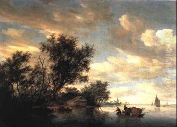 A River Landscape With Peasants And Cattle On A Ferry - view 1