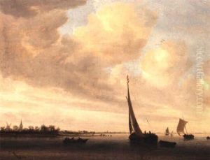 A Wijdschip And Other Small Dutch Vessels On An Estuary by Salomon van Ruysdael