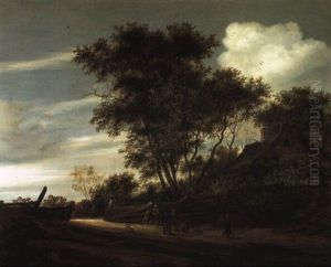 Wooded River Landscape With Children Playing On A Path by Salomon van Ruysdael