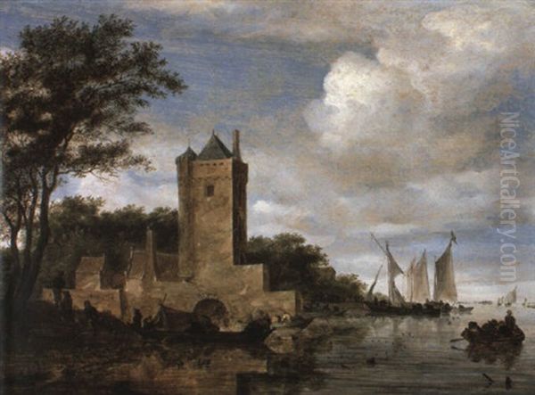Landscape With Numerous Boats On A River Near A Town - view 1