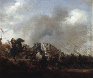 Cavalry Attacking Infantry by Salomon van Ruysdael