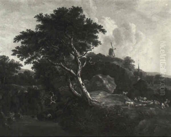 Landscape With Travellers, Animals And A Distant Windmill - view 1