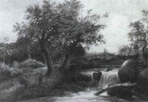 Baumbestandende Landschaft Mit Wasserfall by Salomon van Ruysdael