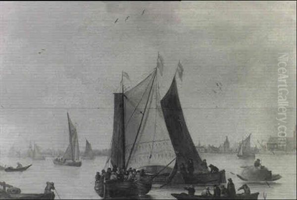 An Estuary Scene With Numerous Figures In Vessels... - view 1