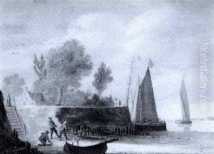 Hollandische Flusslandschaft Mit Reicher Bootsstaffage by Salomon van Ruysdael