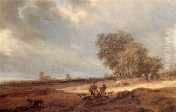 A Dune Landscape With Figures Resting And A Couple On Horse-back, A View Of Nijmegen Cath-edral Beyond - view 1