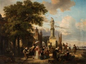 Market Scene At The Riverside by Jean (Jan) Michael Ruyten