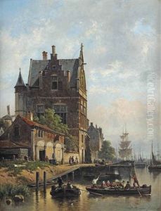 Activities On The Quay Of The River Scheldt, Antwerp by Jean (Jan) Michael Ruyten