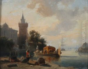 Gezicht Op Een Haven Met Op De Voorgrond Een Gondel by Jean (Jan) Michael Ruyten