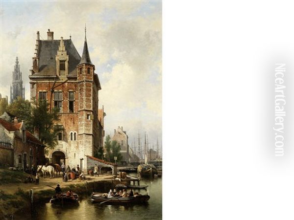View Of Antwerp With The Spire Of Onze-lieve-vrouwekathedraal In The Background by Jean (Jan) Michael Ruyten