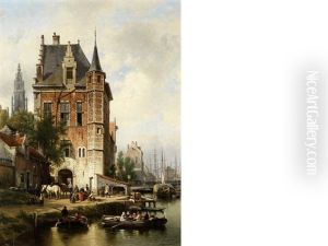 View Of Antwerp With The Spire Of Onze-lieve-vrouwekathedraal In The Background by Jean (Jan) Michael Ruyten