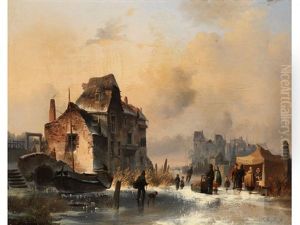 Winterliche Stadtlandschaft Mit Verfallenen Gebauden