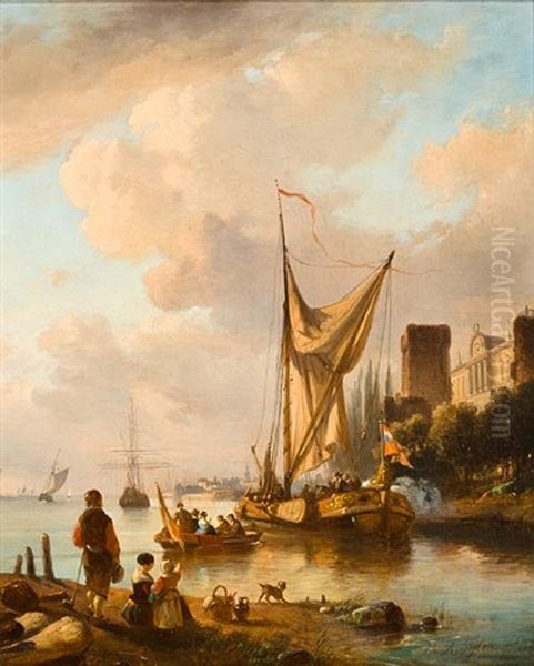 Ice Skating On The Canal (+ Sailboats Entering Harbor; Pair) - view 1