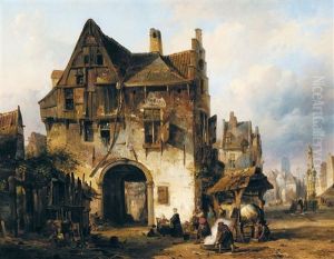 Oude Stad Met Smeden Aan Het Werk