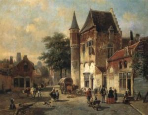A View In A Street With Villagers by Jean (Jan) Michael Ruyten