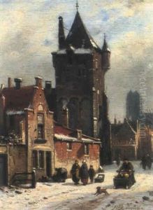 Winter Street Scene, Antwerp by Jean (Jan) Michael Ruyten