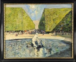 Brunnen Im Schlosspark Schonbrunn Mit Reicher Figurenstaffage by Anton Ruzicka-Lautenschlaeger