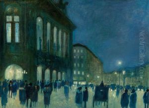 View Of The Vienna Staatsoper At Night by Hans Ruzicka-Lautenschlaeger