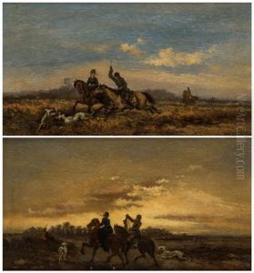 A Pair Of Equestrian Scenes by Tadeusz Rybkowski